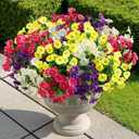 Alupssuc 24 Bundles Artificial Flowers for Outdoors, Faux Spring Flowers for Decoration, UV Resistant Silk Morning Glory with Eucalyptus Realistic Fake Flowers for Yard Planter Porch Garden, 4 Colors