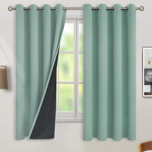 BGment Thermal Insulated 100% Blackout Curtains for Bedroom with Black Liner, Double Layer Full Room Darkening Noise Reducing Grommet Curtain (52 x 63 Inch, Frosty Green, 2 Panels)
