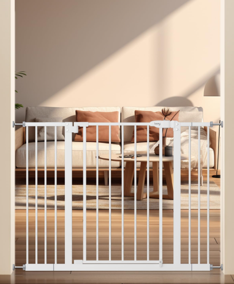 keny 29"-42.5" Baby Gate for Stairs, Auto Close Safety Dog Gate, Pressure Mounted Easy Walk Through Pet Gate for Doorways, Durable Stair Gate, 30" Tall, White