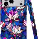 DAIZAG Case Compatible with iPhone 17 Pro Max,Glossy Durable Shock Protection Cover for Girl Women,Lotus Floral Aesthetic Stained Glass