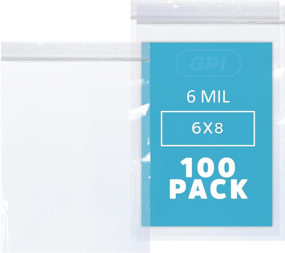 GPI - 6 Mil, Extra Heavy-Duty, 6" x 8" Clear Plastic Reclosable Zip Bags, Puncture-Resistant, Strong Resealable Poly Bags, With Lock Zipper Seal, For Screws, Nuts, Bolts & Constuction, 100 Count