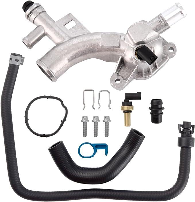 Engine Coolant Housing Water Outlet Aluminum with Hoses - Repalcement for Chevy Cruze, Sonic, Trax and Buick Encore 1.4L - Replaces 25193922, 13251447