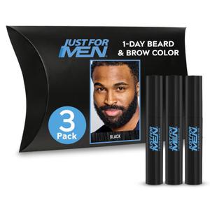 Just for Men 1-Day Beard & Brow Color, Temporary Color for Beard and Eyebrows, For a Fuller, Well-Defined Look, Up to 30 Applications, Black, Ships in Eco-Friendly Packaging (Pack of 3)