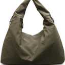 Obosoyo Slouchy Tote Bag 2025 Nylon Solid Pleated Handbag Men Women Large Shoulder Travel Gym Casual Commute Weekend Vacation (Green)