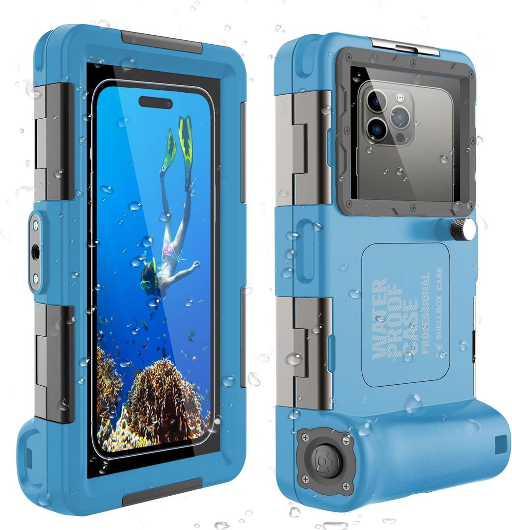 Diving Phone Case,Underwater Snorkeling Housing,Professional Waterproof,for iPhone 17/16/15/14/13/12/11/XR/XS/X Plus Samsung Galaxy S25/24/23/22/21/Ultra Photography Video Scuba Dive Cell Case-Blue