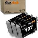 Run Star 3 Black Remanufactured for 127 T127 Ink Cartridge Replacement for Epson 127 T127 use for Epson Workforce 60 530 625 545 645 840 845 WF-3520 WF-3540 WF-7010 WF-7510 WF-7520 Printer (3 Packs)