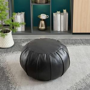 Louis Donné Round Unstuffed Faux Leather Pouf Ottoman Cover, Portable Indoor Outdoor Foot Rest Cover with Invisible Zipper, Sturdy Footstool Cushion Case for Home Patio Balcony Daily Use, Cover Only