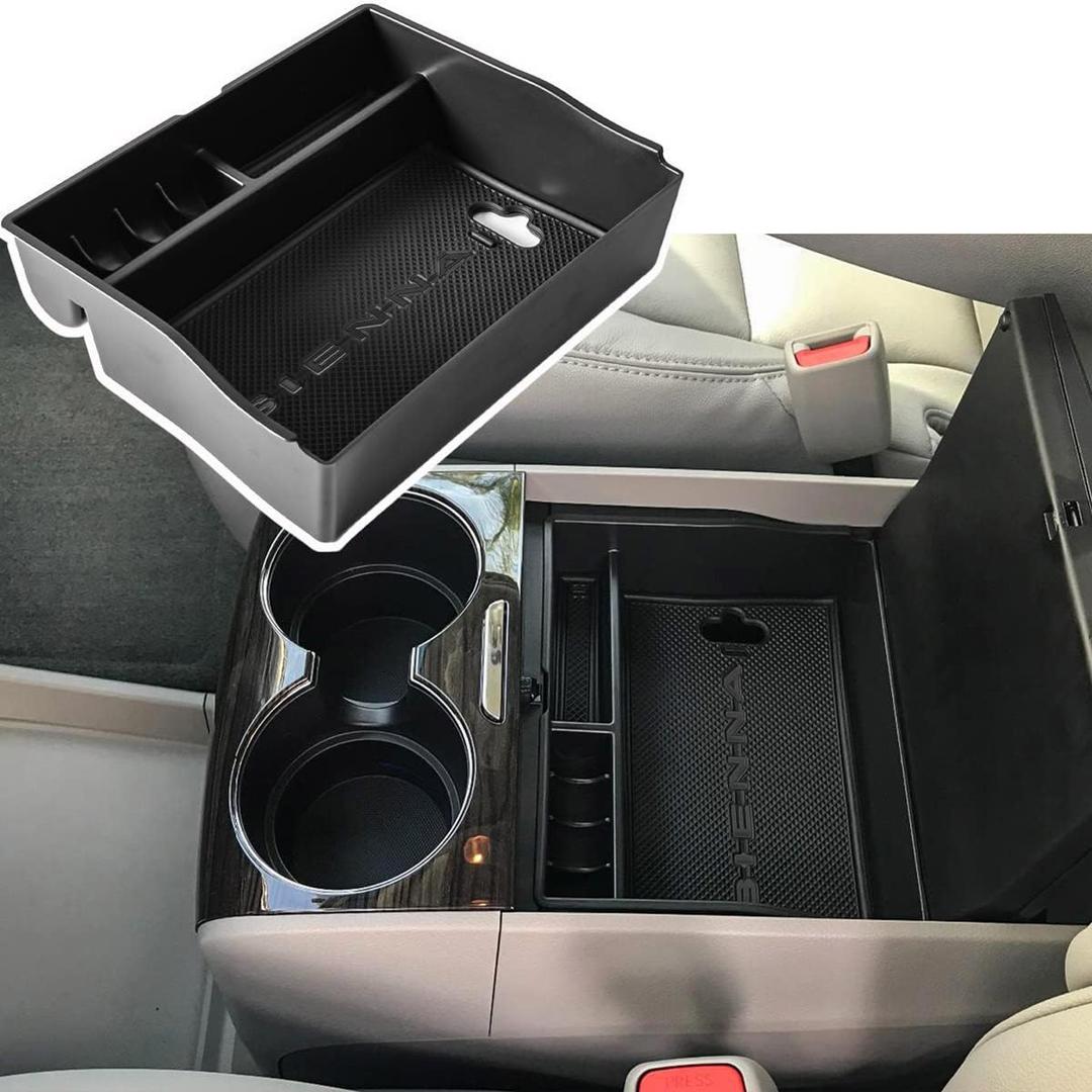 EDBETOS Center Console Organizer Tray Compatible with Sienna Accessories 2011-2015 2016 2017 2018 2019 2020 Secondary Armrest Storage Glove Box Dividers MPV ABS Black Materials (Black, Sienna)