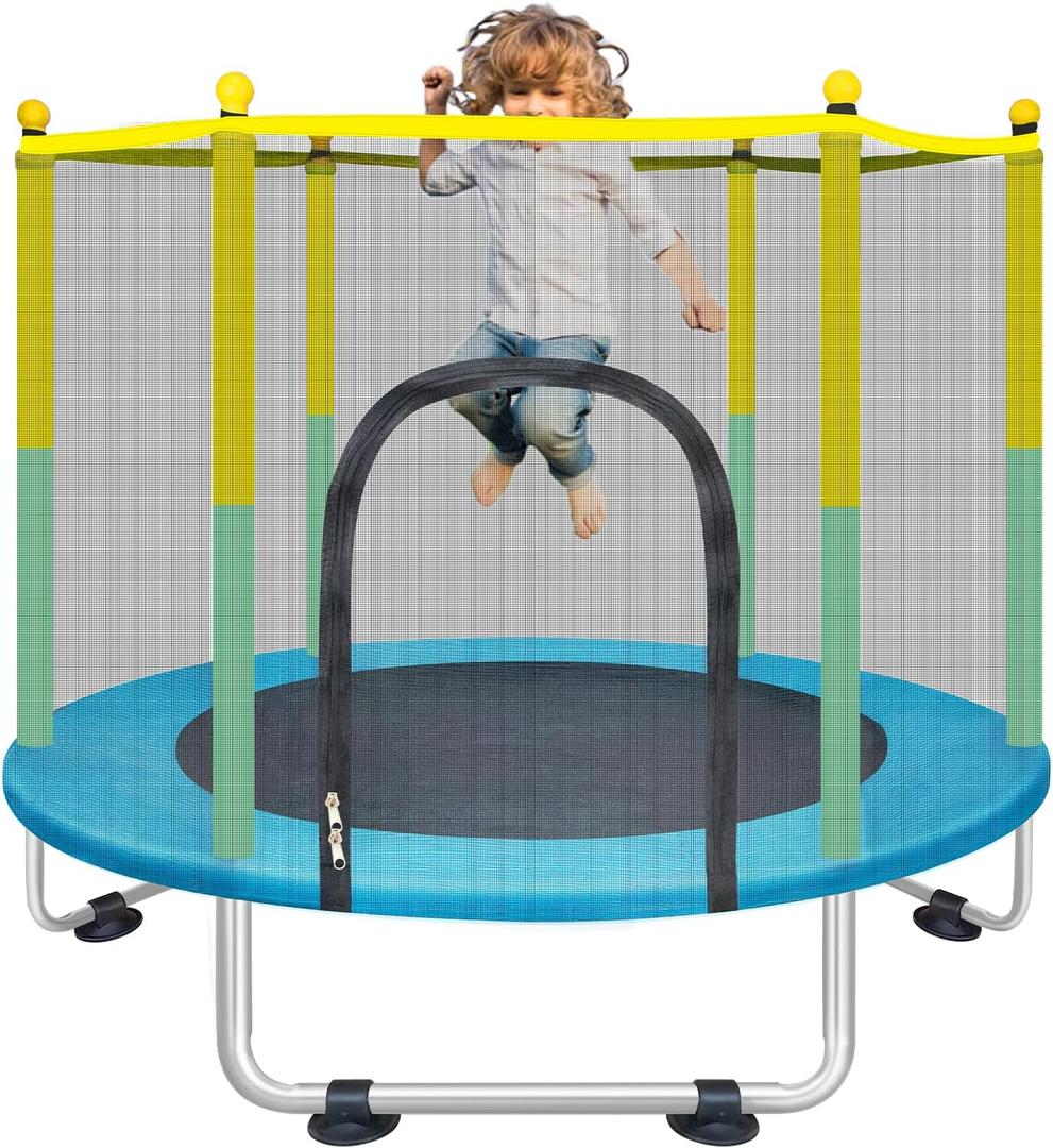 Indoor Trampoline for Kids Ages 1-8, 55" Small Outdoor Toddler Trampoline with Safety Enclosure Net, No-Gap Safe Design, Baby Round Jumping Mat, Recreational Trampolines Birthday Gifts for Boys Girls