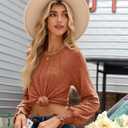 Long Sleeve Shirts for Women 2026 Spring Dressy Casual Blouses Pleated Crewneck Tunic Tops for Leggings Cute Tee (X-Large)