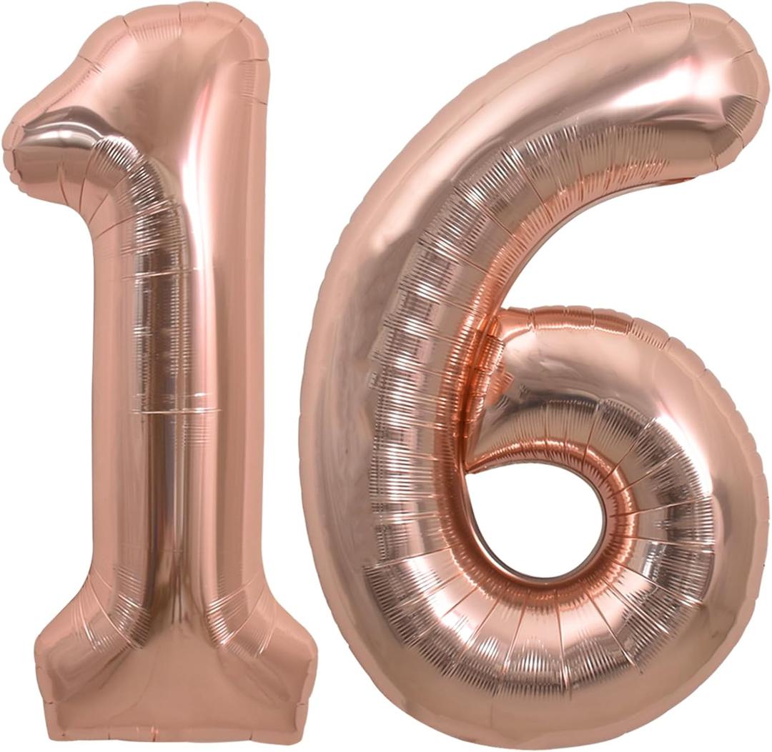 3 x TONIFUL 40 Inch Large Rose Gold Number 16 Balloons Giant Digital 16 or 61 Helium Balloons, Foil Mylar Big Number Balloons for 16th or 61st Birthday Party 16th or 61st Anniversary Supplies Decorations