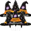 6 PCS Halloween Party Decorations, Cute Halloween Balloons, Wizard Hat, Witch Hat Foil Balloon, Witch Balloons for Girls Kids Birthday Baby Shower Masquerade Themed Party Decorations
