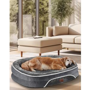 OhGeni Orthopedic Dog Couch Large Sized Pet Beds for Mothers Gifts with Comfort Foam Support, Soft Indestructible Fabric, Machine Washable Waterproof Removable Cover, 35-Inch (Gray) (Large (35 x 28 x 6 Inch), 01-Gray)