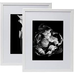 Melannco Set of Two Beige Wood Photo Frames to Hold 16x20 Photo Without Mat and 11x14 Photo With Mat, White