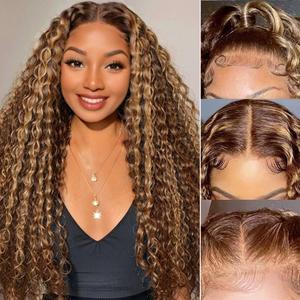 26inch Highlight 13x6 Transparent HD Lace Front Wig Wet and Wavy Human Hair Ombre Honey Blonde Water Wave Curly Lace Frontal Wigs for Women Pre Plucked with Baby Hair 150% Density P4/27 Color
