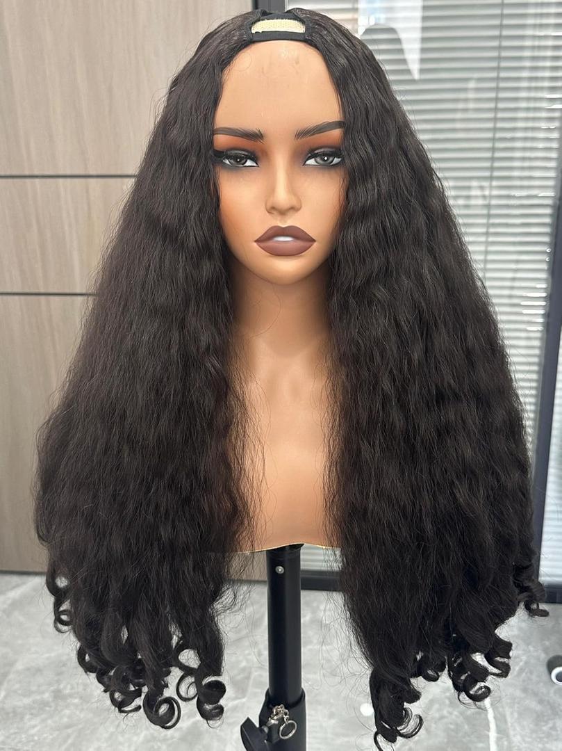 Afro Wig V Part Kinky Curly Wigs for Black Women, 180% Density Wear and Go Glueless Wig with Unique Bouncy Curls in the End, Synthetic No Leave out Clip in (#2, 24 Inch)