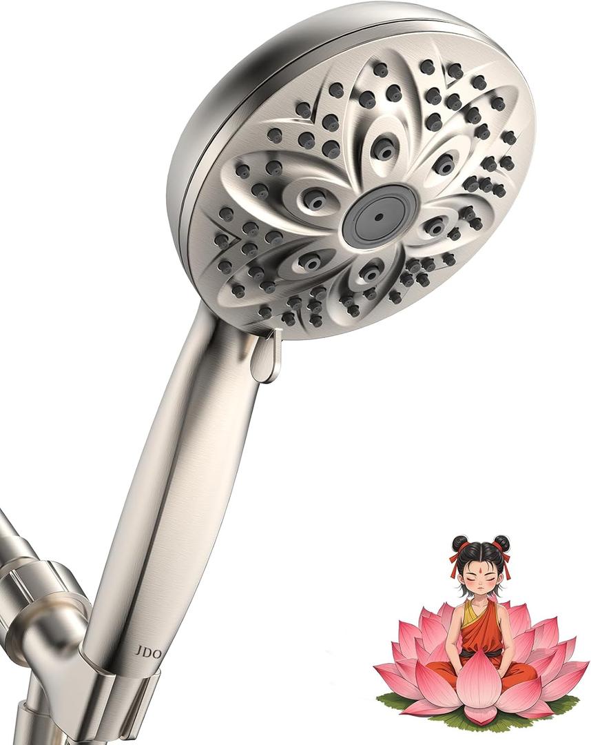 JDO Shower Head with Handheld, High Pressure Handheld Shower Head 6 Settings, Detachable Set with Stainless Steel Hose and Shower Bracket (Brushed Nickel)