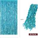 4 Pack Teal Aqua Blue Wavy Foil Fringe Curtains Party Decorations - 3.3 ft x 6.6 ft Sparkle Streamer Tinsel Curtain Party Photo Backdrops for Birthday Party Christmas Graduation Decoration