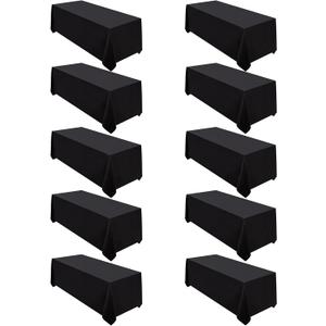 Surmente 10 Pack Black Tablecloth 90 x 132-inch Rectangular Polyester Table Cloth for Weddings, Banquets, or Restaurants