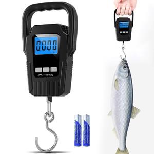 USTOP Black Fish Weighing Scale, 110lb/50kg Digital Fish Scale Hanging Scale Fishing Scale, Upgrade Large Handle & Backlit LCD Display,Fishing Gifts for Men.