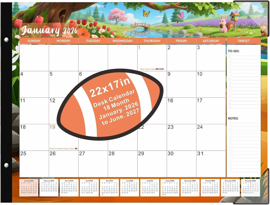 2 x Large Desk Calendar 2026-2027 22x17 Inches,18 Month,Suitable For Home, School Or Office,Monthly Calendar,With Plastic Cover