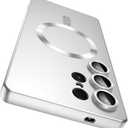 LEKEVO Magnetic for Samsung Galaxy S25 Ultra Case [Compatible with MagSafe][Built-in Camera Lens Protector] Slim Soft Silicone Bumper Shockproof Metallic Luster Phone Shell (Silver)