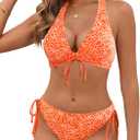 BMJL Womens Sexy Bikini Sets Triangle Top Two Piece Swimsuit Halter V Neck Mid Rise Tie Side Bathing Suit (Small, Orange040)