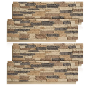 4 Pack Faux Stone Panels Interior 45.6''l x 11.8''h x 0.98''d Faux Siding Panels Exterior Artificial 3D Veneer for Wall Decor Outdoor Home Improvement Projects (PU,Light Brown)