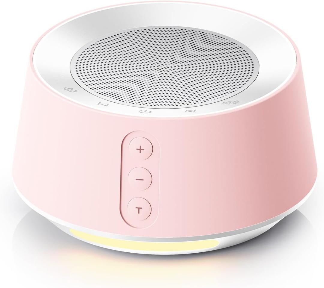 BGOVERSS White Noise Machine with 14 Soothing Sounds and 10 Levels Night Light for Sleeping, 5 Timers and Memory Feature - Plug in Sound Machine for Nursery, Baby, Kids, Adults, Pink