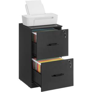 VASAGLE 2 Drawers File Cabinet with Lock, Printer Stand, Office Filing Cabinet Organizer, for A4 and Letter Size Documents, Ink Black UOFC061B16