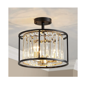 AGV LIGHTING CL005BB K9 Crystal Semi Flush Mount Ceiling Light Fixture, Modern Design, E12 Base 3Lights, D13 x H15, Shinny Gold & Matte Black Finish Metal Frame