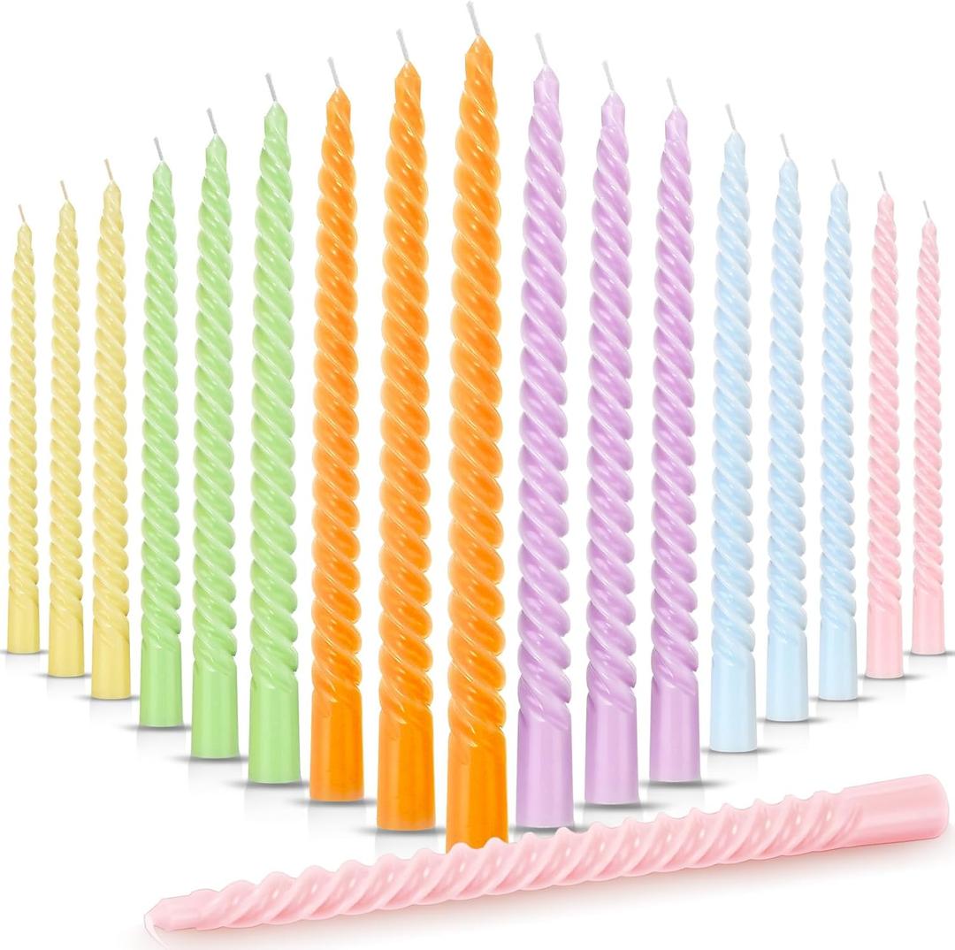 Nuanchu 25 Pcs Spring Spiral Taper Candles Set Pastel Colorful Twisted Wax Candlestick 10 Inch Unscented Dripless Long Tall Tapered Candlesticks Smokeless for Spring Dinner Wedding Party