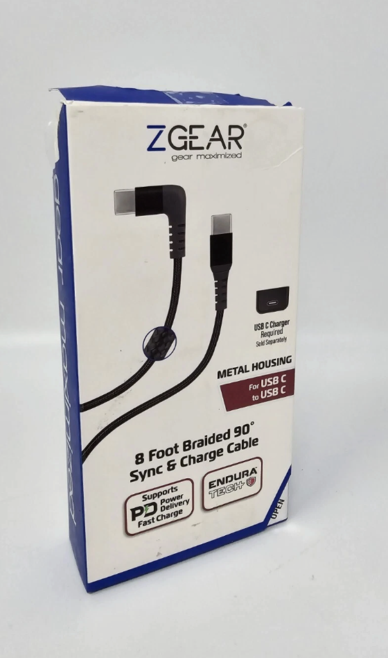 ZGEAR 8 Foot Braided 90 Degree Sync & Charge Braided Cable
