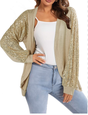 Sequin Cardigans for Women Sparkly New Year Tops Open Front Outerwear Coat Shimmer Glitter Loose Jackets, Size Medium