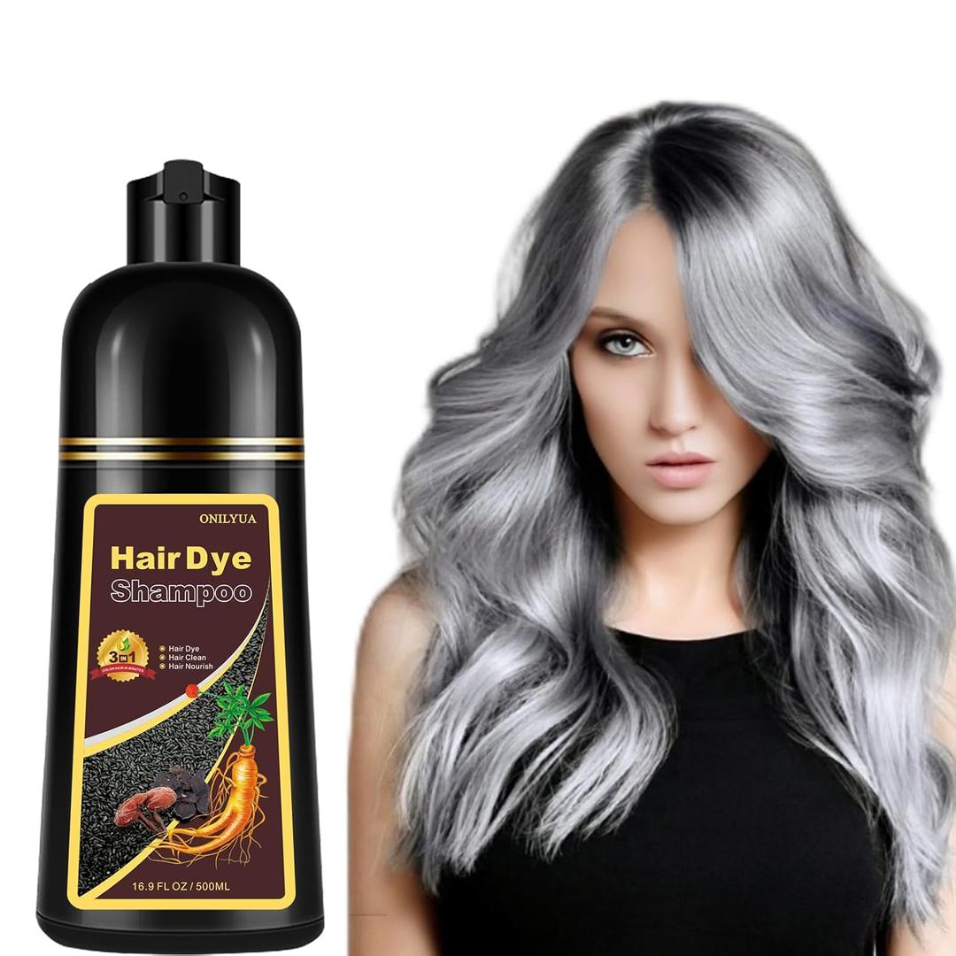 Fvquhvo Instant Silver Gray Hair Color Shampoo (3 in 1), 16.9 Fl Oz, Long Lasting,Unscented,Natural Dye Shampoo for Women Men