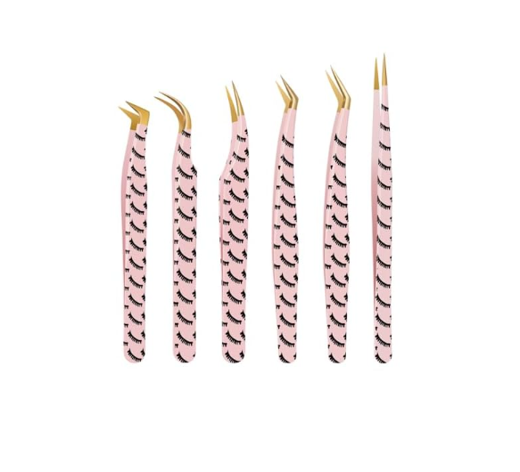 EKYSSO Eyelash Tweezers for Lash Extensions (Set of 6), Professional Eyelash Extension Tweezers Kit, Lash Tweezers for Mega Volume, Isolation & Classic False Lashes