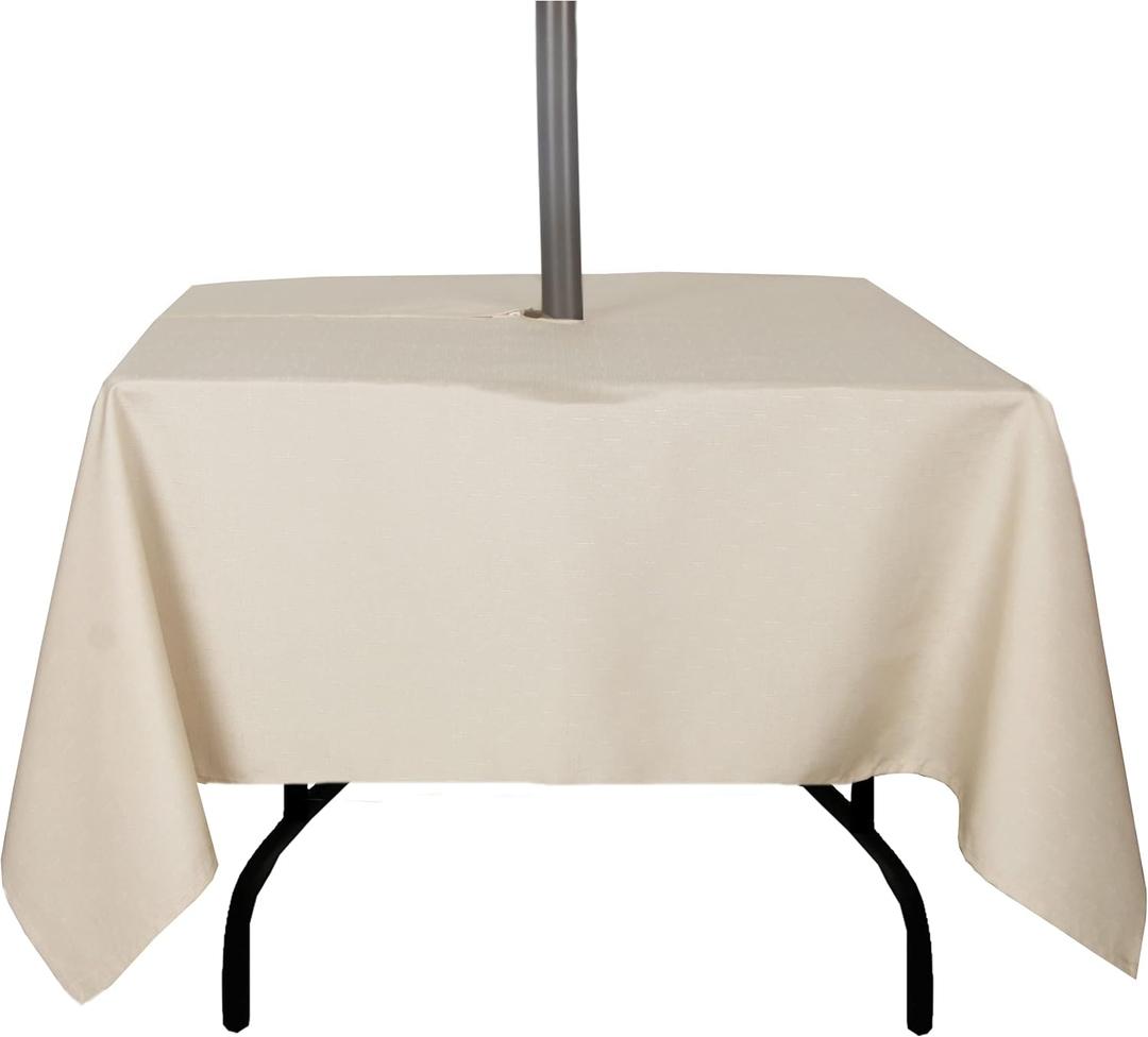 Outdoor Tablecloth Wrinkle-Free Stain Resistant Waterproof Polyester Fabric Table Cover with Zipper Umbrella Hole for Picnic/Party/Dinner/Patio Garden(60x60inch Square,Zippered,Nature)