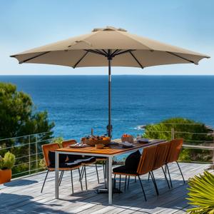 wikiwiki 9 FT Patio Umbrellas Outdoor Table Market Umbrella with Push Button Tilt/Crank, 8 Sturdy Ribs, Fade Resistant Waterproof POLYESTER DTY Canopy for Garden, Lawn, Deck, Backyard & Pool, Tan