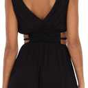 Forever 21 Women's Sleeveless Plunging V-Neck Maxi Dress with 2 Elastic Cutouts at the Side and Side Slit, Black, M (Black, M)