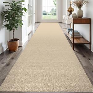 EARTHALL Extra Long Runner Rug 3x18 Ft Washable Runners for Hallways Cotton Non Slip Entryway Runner Braided Kitchen Runner Indoor Outdoor Carpet Runners for Hotels, Officel, Stair, Golden Beige/White
