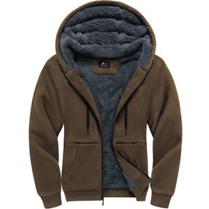 Little Beauty Fleece Hoodies for Men Winter Thick Jackets Sherpa Lined Zip Up Sweatshirt With Kanga Pocket (3X-Large, Dark Khaki)
