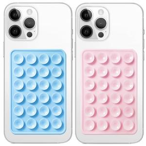 Galundge 2 Pack Silicone Suction Phone Case Mount, Non Slip Sticky Grip for Cellphone, Silicon Adhesive Suction Cup Mount, Strong Grip Holder for Selfies and Videos (Baby Blue&Light Pink)