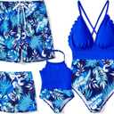 PATPAT Mommy and Me Matching SwimsuitOne Piece V Neck Bathing Suits Leaves Printed Family Swimwear Matching Set