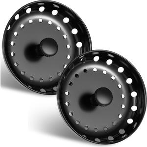 Retisee 2 Pcs Kitchen Sink Stopper Strainer Stainless Steel Drain Strainers for Universal 3-1/2 Inch Kitchen Sink Drain Replacement(Matte Black)