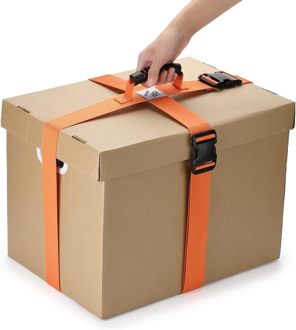 Box Carrying Strap with Handle Adjustable Belt Cross Style Carry Straps for Safely Moving and Lifting Heavy Boxes, Groceries, Luggage (Orange)