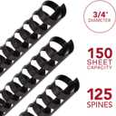 Mead CombBind Binding Spines/Spirals/Coils/Combs, 3/4", 150 Sheet Capacity, Black, 125 Pack (4000136)