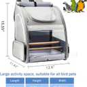 Texsens Bird Carrier Backpack - Pet Travel Cage with Upgraded Tray and Standing Perches, Breathable & Portable, for Small Birds, Green Cheek, Cockatiel, Parrot (Grey)