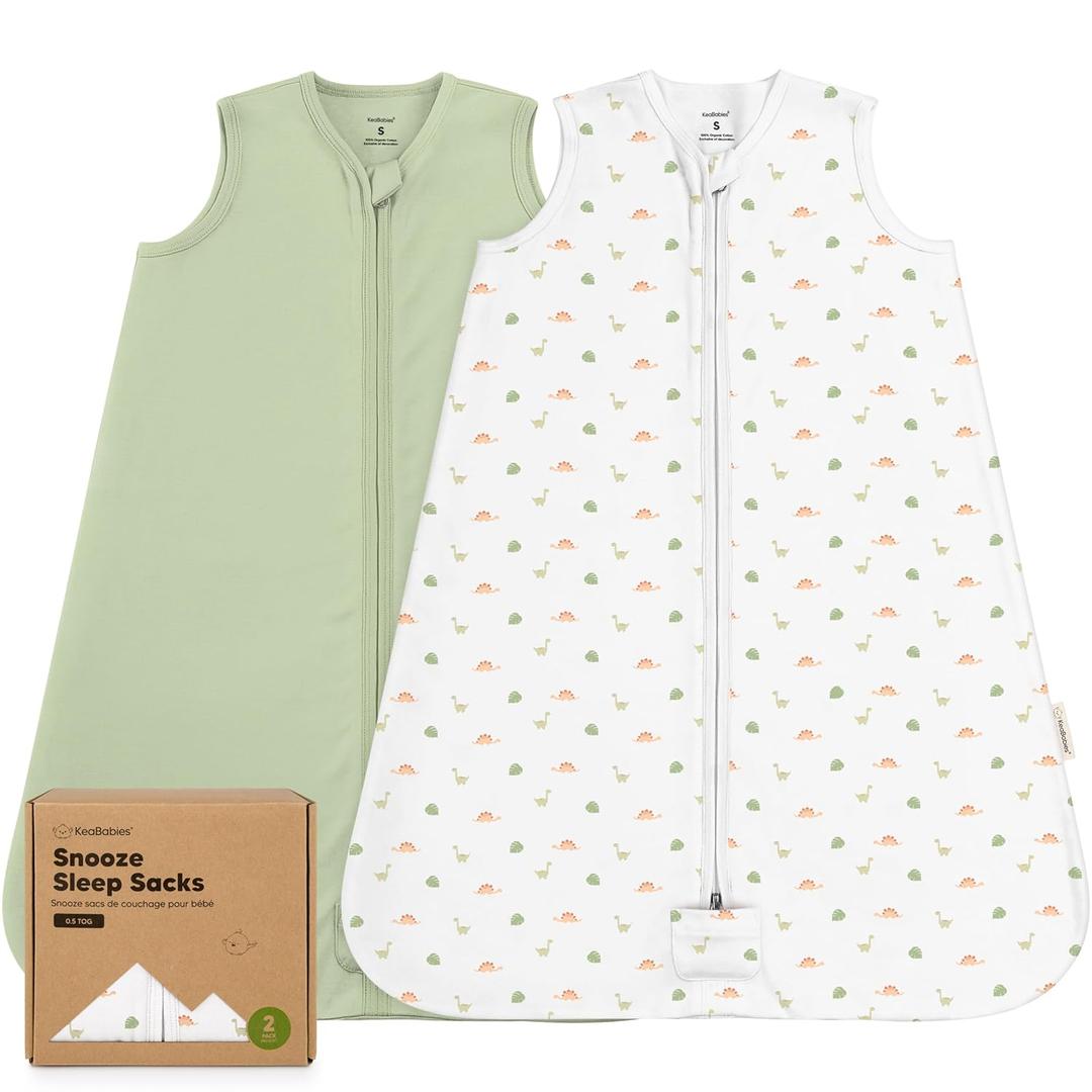 2-Pack Baby Sleep Sacks, Zipper Wearable Blanket - 0.5TOG Organic Cotton, Lightweight,Soft Cozy Infant Sleeping Sack 3-6 months,Easy to Wear Small Newborn Transition Swaddles Sleepsacks(Roarsome, L)