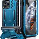 FNTCASE for iPhone 11 Pro Case: Military Grade Shockproof Dual Protective Cell Phone Cover with Kickstand - Rugged Full Protection Matte Textured Dropproof Heavy Duty Hard Cases - 5.8 Inch Blue