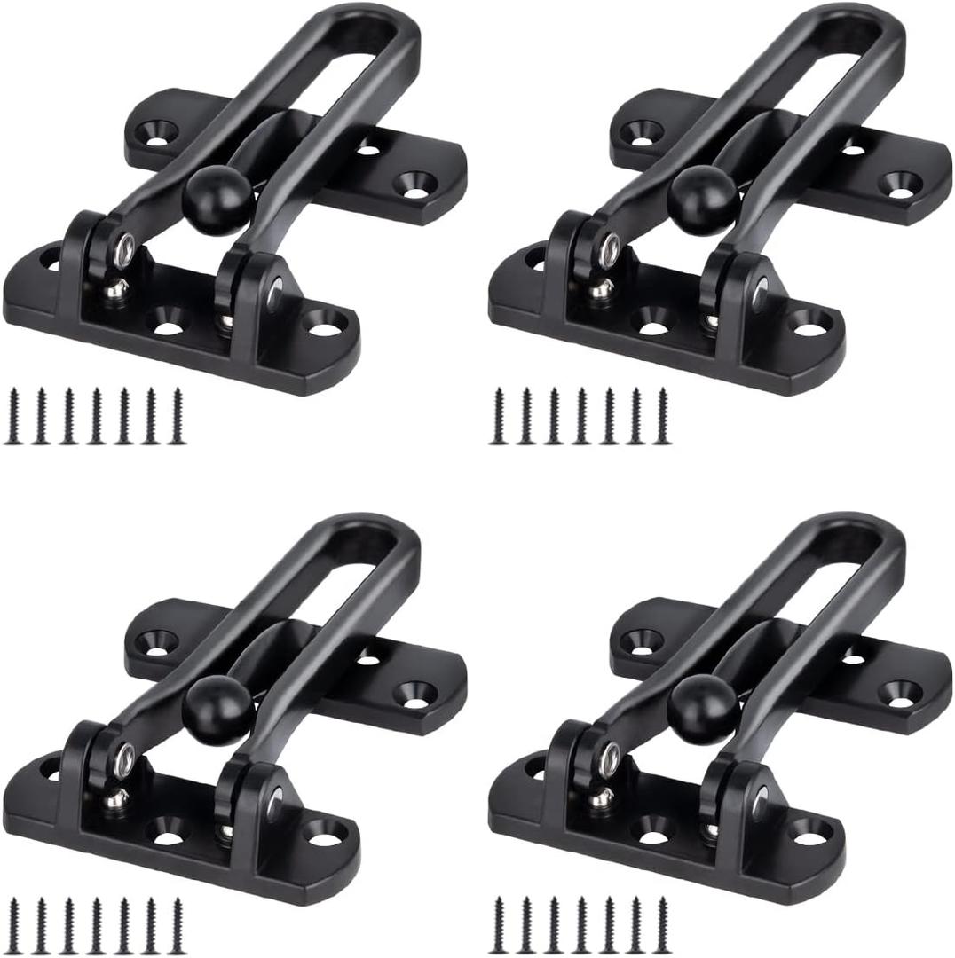 4 Pack Swing Bar Lock Black, Heavy Duty Door Lock Security, Sturdy Swing Bar Door Guard for Front Doors, Zinc Alloy